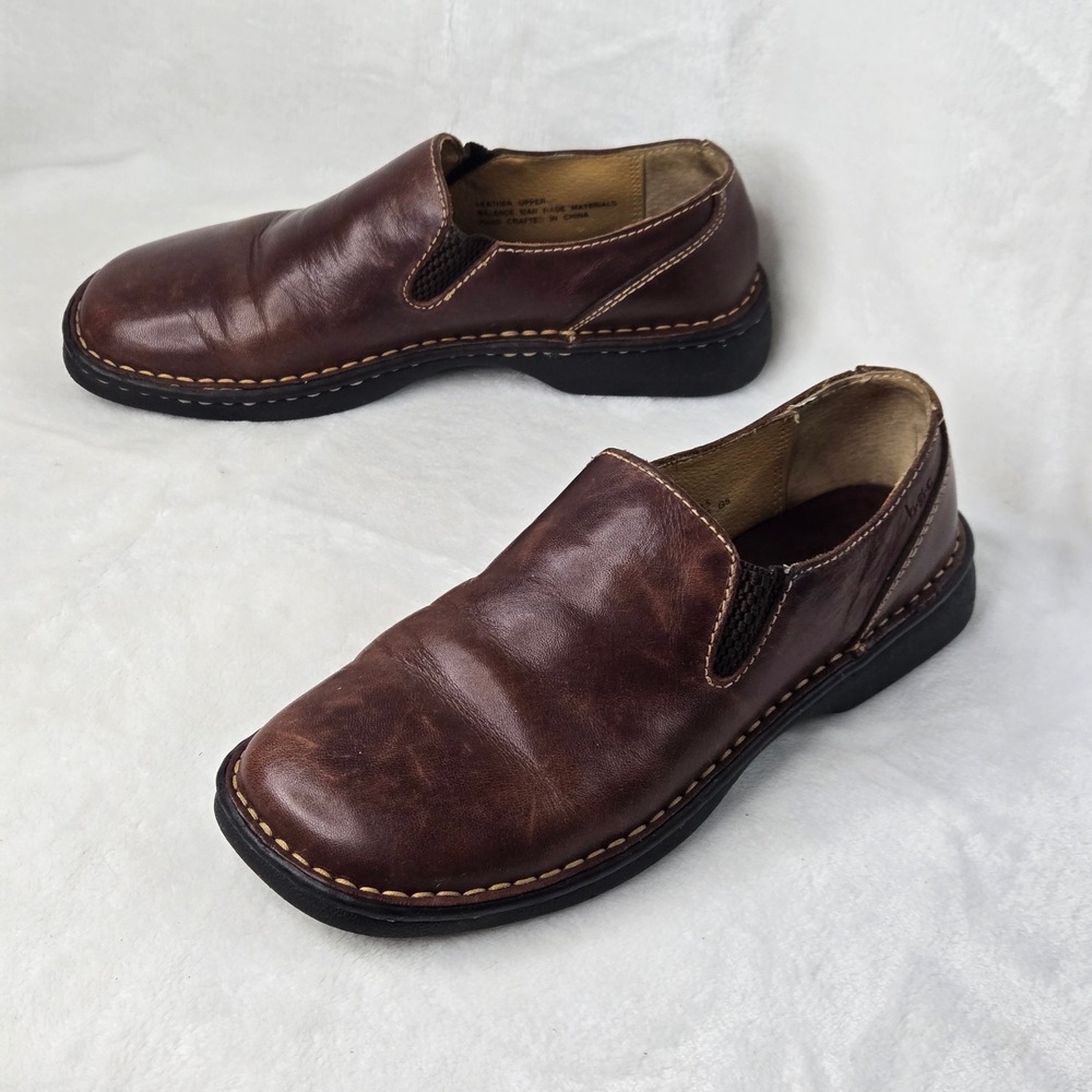 BOC by Born Brown Leather Slip-On Loafers Contrast Stitching Women's 7.5 M